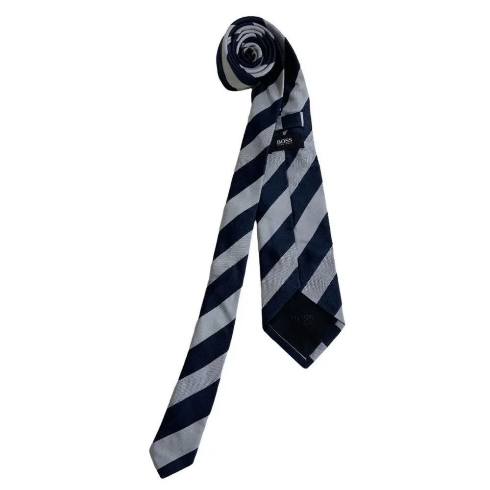 HUGO BOSS Kids White/Blue Striped Silk Tie ITALY 47